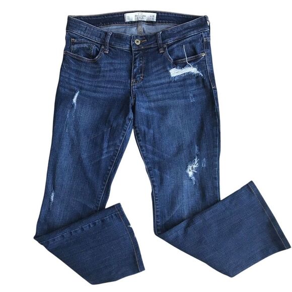 Abercrombie & Fitch Bootcut Jeans Distressed Dark Wash Denim Size 28‎ - Picture 1 of 4